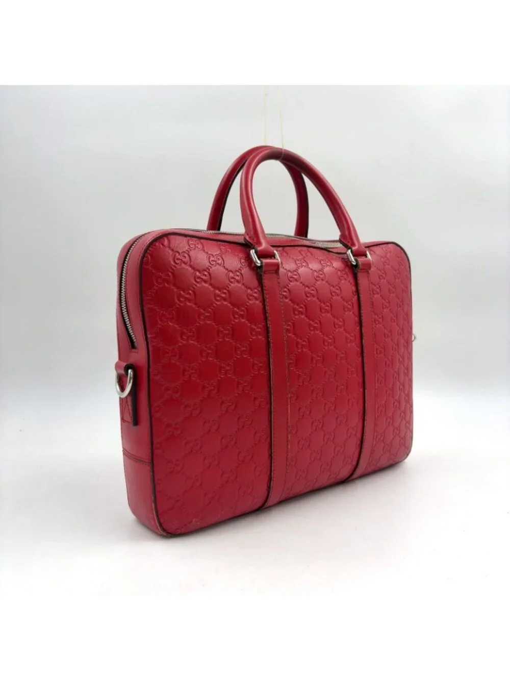 Gucci Guccissima Leather Red Business Bag Silver